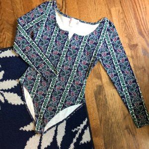 90s Vintage Cotton Long Sleeve V Floral Bodysuit